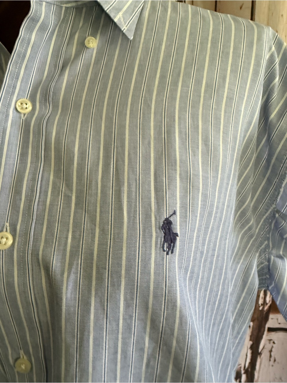 Reworked upcycled Ralph Lauren large Striped Ruffle button down shirt - Picture 3 of 13